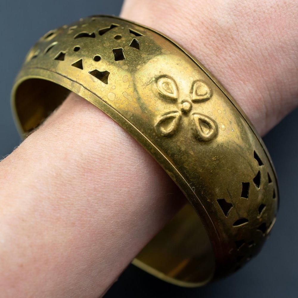 Super Chunky Boho Bangle Bracelet Brass, Wide Statement Bangle, Massive Jewelry